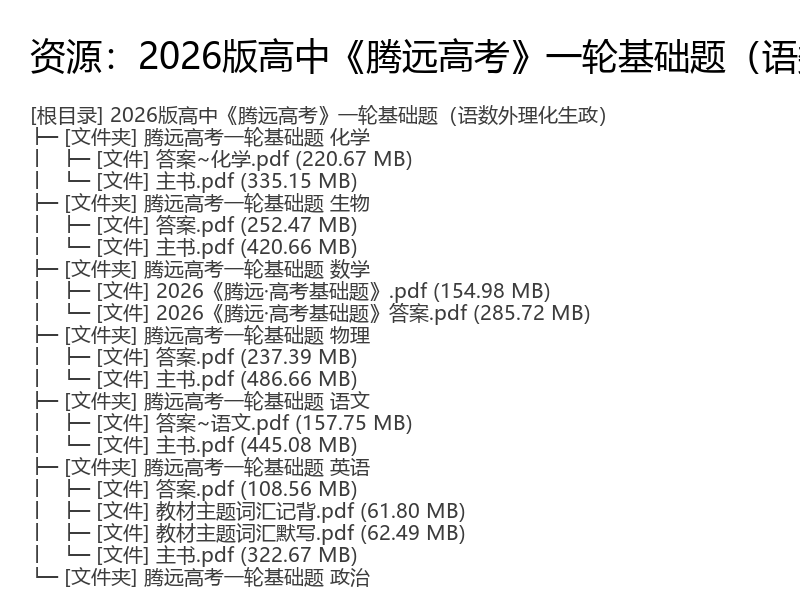 2026版高中腾远高考一轮基础题语数外理
