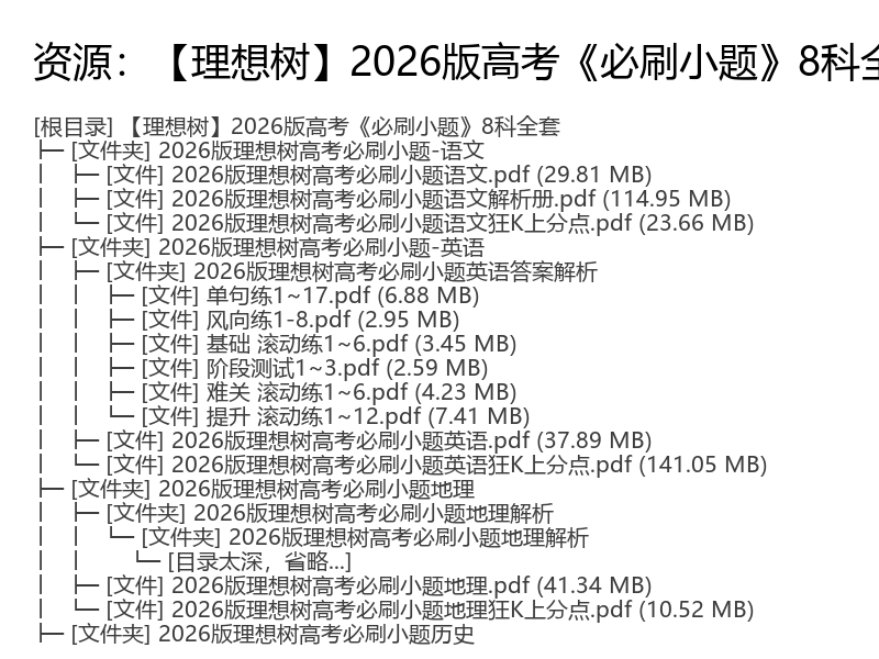 2026版高考必刷小题8科全套 理想树电