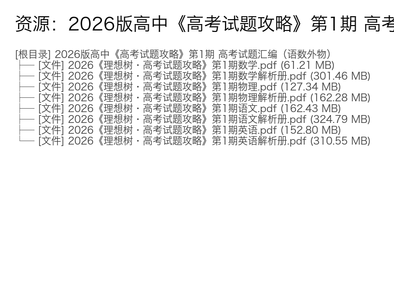 2026版高中高考试题攻略第1期语数外物