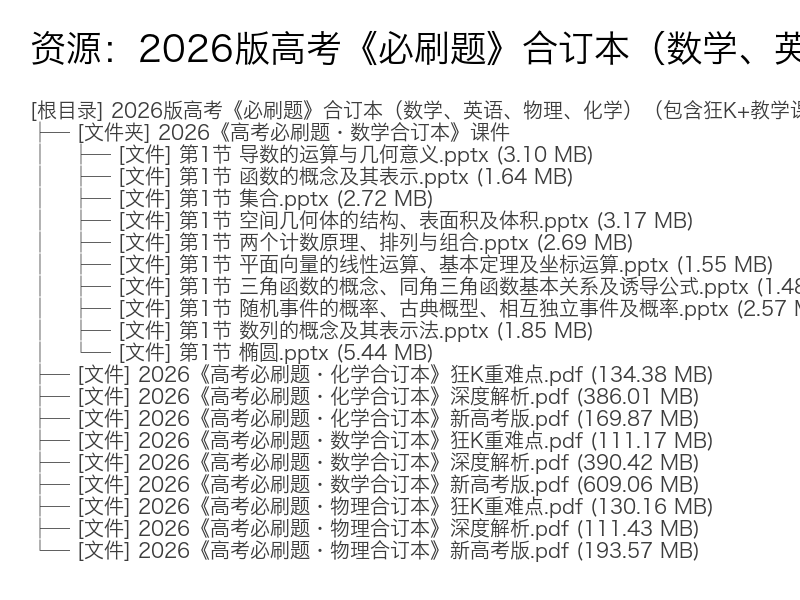 2026版高考必刷题合订本数学英语物理化